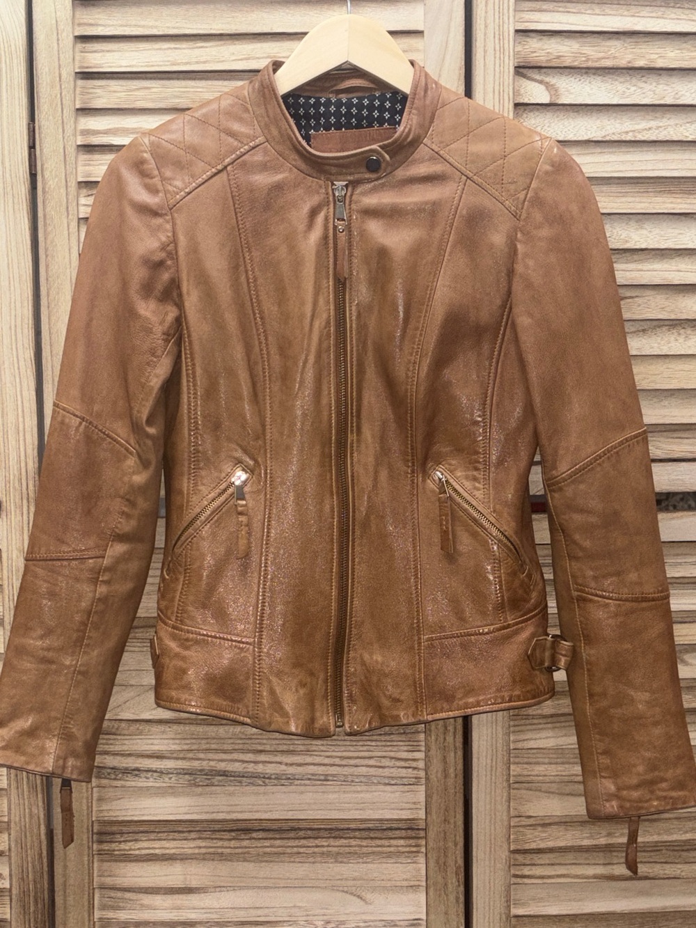 Vintage 90s Danier Caramel Leather Moto Jacket – 2XS (Fits XS)